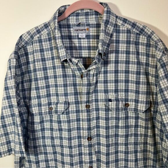 ✨ Carhartt Men’s Blue Plaid Button Down Shirt XL - Picture 2 of 9